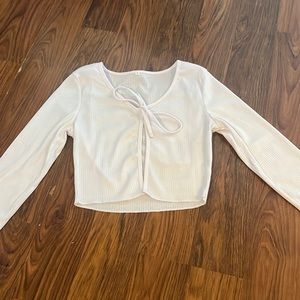 White Long Sleeve Small front tie crop top.
